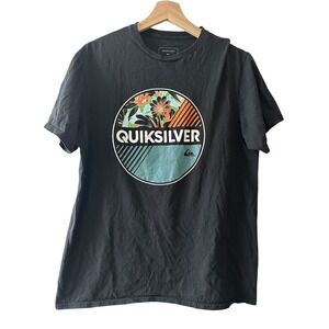 Quiksilver Graphic T-Shirt Men's Large Black Floral Surf Skate Tee